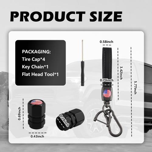 Car Key Chain & Car Tire Valve Caps Kit with US Flag Pattern,Stylish Keychain & Tire Valve Stem Caps as 4th of July Decorations,Cars Keychains Tires Air Cap Kit for Dust Protection