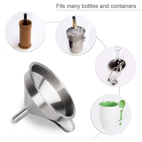 HAUSPROFI Stainless Steel Funnel, 5.1 inch 304 Stainless Steel Kitchen Funnel with 200 Mesh Food Filter Strainer for Transferring Liquids, Oil, Making Jam
