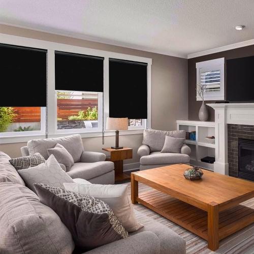 LUCKUP Blackout Roller Shades Window Blinds with Valance Cover Waterproof UV Protection Privacy Thermal Insulated Fabric for Bedroom Bathroom Patio Door and Office Easy Install (25 W x 72 H-Black)