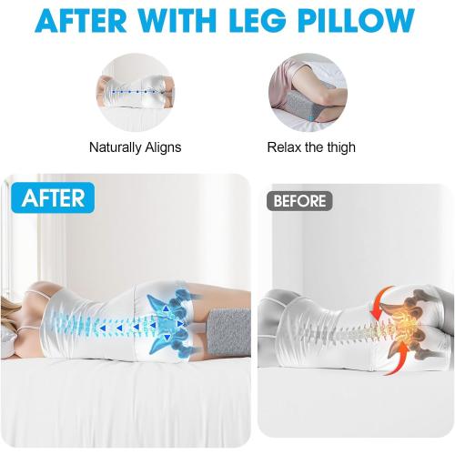 Knee Pillow for Side Sleepers, Leg Pillow with Cooling Gel, Grey/X-Large