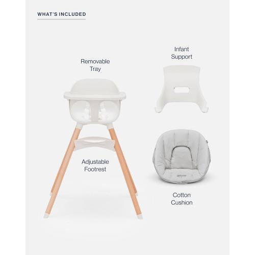Lalo The High Chair Infant Kit - Convertible Wooden High Chair for Babies & Toddlers with Infant Support & Cushion, Grows with Your Child, Dishwasher Safe Tray, Adjustable Footrest Coconut