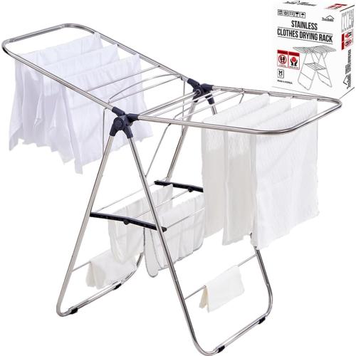 Size M TRES BELLE 25NEW Stainless Steel Clothes Drying Rack(M)–Foldable,Lightweight,No-Slip Rods,Made in Korea,Indoor & Outdoor Use,Rust-Resistant,Towels,Underwear,Baby Clothes Drying–