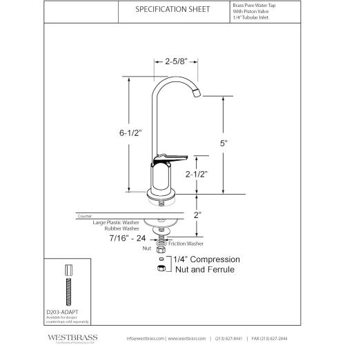 Westbrass A203-NL-07 6 Touch-Flo Style Pure Cold Water Dispenser Faucet, Satin Nickel