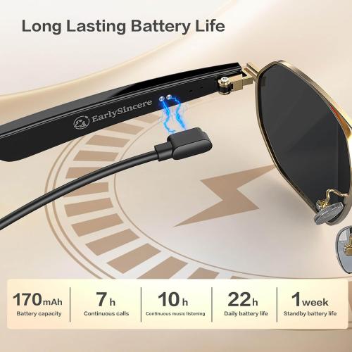 AI Smart Glasses with Chat GPT, AI Translation Glasses with 164 Language, Classic Aviator Sunglasses with Voice Assistant/AI Calling, IP65 Waterproof, Multifunctional Smart Glasses for Men Women