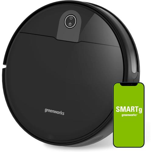 Greenworks Robotic Vacuum GRV-1010 Self-Charging, Wi-Fi Connectivity, 2200Pa Extreme Suction Power, Perfect for Pet Hair, Hard Floors, Carpets, Works with Alexa