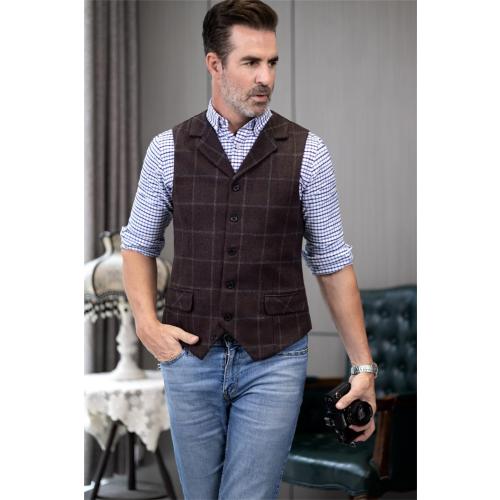 SOLOVEDRESS Mens Western Vintage Tweed Suit Vest Casual Wool Blend Waistcoat for Party Size small