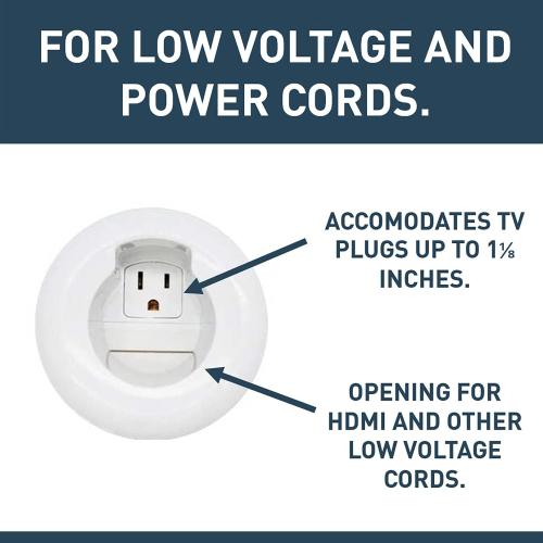Legrand Wiremold WMC801 In Wall TV Power and Soundbar Grommet Kit, Cable Management Kit, Mounting Brackets and Hole Saw Included, White (1 Pair)