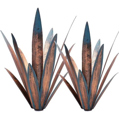 Jesokiibo 2pcs Tequila Rustic Sculpture DIY Metal Agave Plant Home Decor Rustic Hand Painted Metal Agave Garden Ornaments Outdoor Decor Figurines Home Yard Decorations Stakes Lawn Ornaments…