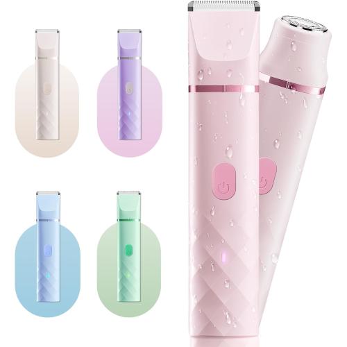 Bikini Trimmer for Women, IPX7 Waterproof, Painless Rechargeable Electric Razor Remover, 2-in-1 Facial & Pubic Hair Removal for Sensitive Skin, Portable Travel Size, Women’s Gift, Pink