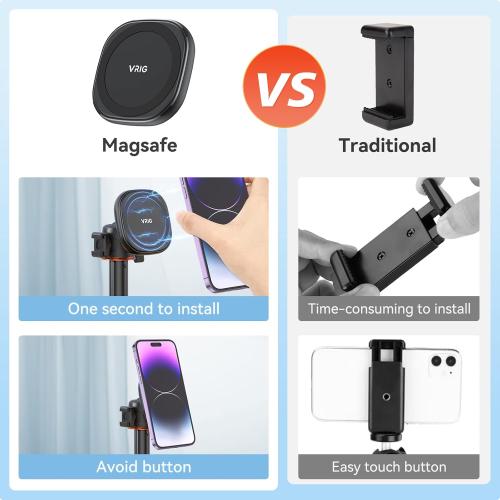 Black VRIG MG-01 Magnetic Tripod Mount,1/4 Tripod Adapter w Magnetic Ring, Multiple Locating Holes for ARRI,Compact Size for iPhone 16/15/14/13/12 Series & All Phones & Cases