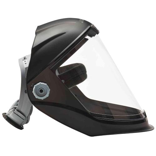 Black Jackson Safety Lightweight MAXVIEW Premium Face Shield - Mask with 370 Speed Dial Ratcheting Headgear, ANSI Z87.1, for Work, Grinding, Cutting - Anti Fog Coating - Clear Tint