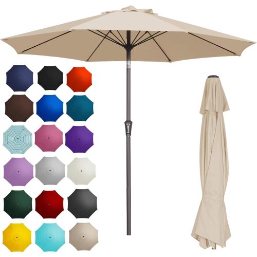 Patio Outdoor Umbrella-UPF 50  Sun Shade with Wind Vent, Push-Button Tilt & Smooth Crank Lift, Rust-Resistant Fiberglass Frame for Garden, Backyard,Yard (Beige)