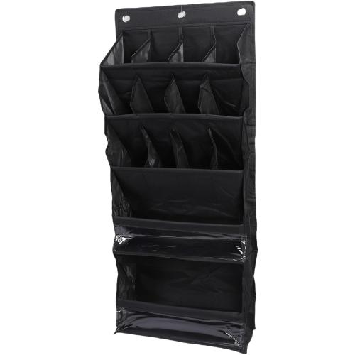 Over The Door Shoe Bag, Oxford Fabric Hanging Storage Holder with 6 Pockets for Closet, Space Saving Shoe Rack for Closet Door, Fits 12 Pairs Shoes (Black)