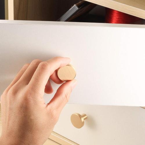 Gold Cabinet Knobs, 8 Pcs Brushed Brass Round Kitchen Cabinet Hardware Pulls Knobs Gold for Dresser Drawer Cupboard Furniture Closet Wardrobe Door Knobs Handles, with Screwdriver, 20x25 mm