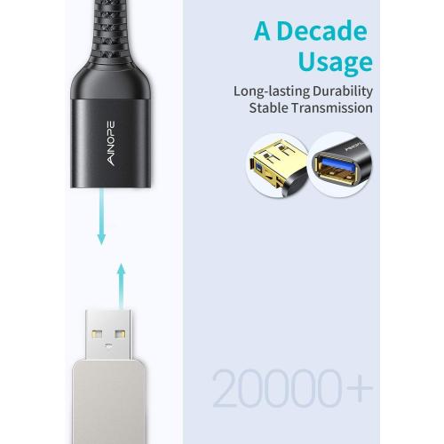 AINOPE USB Extension Cable,USB Extender,USB 3.0 Extension Cable, Male to Female Cord High Data Transfer Compatible with Webcam,Keyboard,Flash Drive,Hard Drive,Printer,16FT,Black
