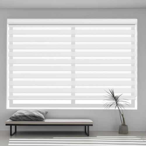Changshade Custom Size Zebra Blinds for Indoor Window Free-Stop Blackout(85%) Zebra Shades Dual Layer Sheer Shades for Office Home Living Room, Bedroom, Easy Installation，Lucent Snow White-A