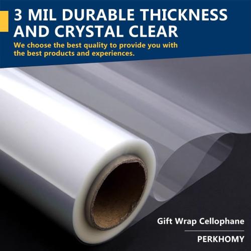 PerkHomy Clear Cellophane Wrap Roll 16 x 100' 3 Mil Thick Cellophane For Gift Basket Treats Goodie Wrapping Craft Flower Bouquet Plastic (Clear, 100ft (16in Width))