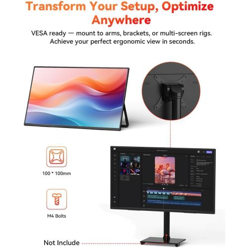 HotYeah 23.8 100Hz Portable Monitor, 1080P FHD 100% sRGB IPS USB-C HDMI Large External Monitor, Home Gaming 2nd Screen w/180° Adjustable Kickstand for MacBook, Laptop, PC, Phone, Tablet, Switch, PS5