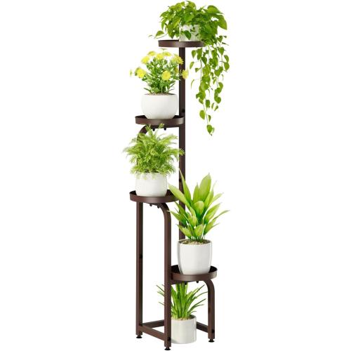 Bamworld Corner Plant Stand Indoor Outdoor, Tall Metal Flower Pot Stands for Multiple Plants, 4 Tier Brown Heavy Duty Plant Shelf for Patio Garden Balcony Living Room Bedroom(Patent Design)