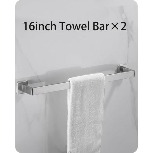 Square Bathroom Hardware Set, Bathroom Accessories Set10 Pieces Includs 16 inch Towel bar, Square Towel Ring, Toilet Paper Holder, Towel Hook (Brushed Nickel-10PCS-16Inch)