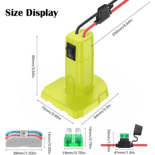 2 Packs Power Wheel Adapter for Ryobi 18V Battery Adapter Power Wheel Battery Converter Kit with Fuse & Switch & Wire Terminals 12AWG Wire for DIY Ride On Truck and Rc Toys