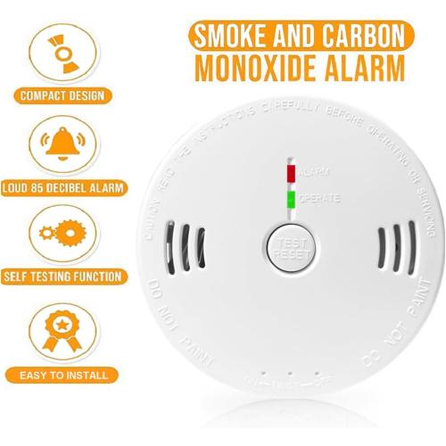 Combination Smoke and Carbon Monoxide Detector Alarm, 2-Pack Beeps Warning Smoke and CO Alarms for Basements Travel Home Office House Bedroom Living Room Car, Battery Operated, Comply with UL 217/2034