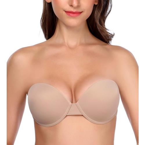 Size S Backless Strapless Push Up Bra for Women Thick Padded Sticky Underwired Bras Self Adhesive