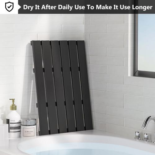 Domax Wooden Bamboo Bath Shower Mat- Non-Slip Waterproof Large Bathroom Floor Mat for Indoor Outdoor (Black, 21.26 x 14.17 x 1.3 Inches)