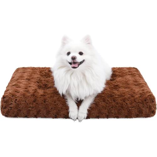 KSIIA Washable Dog Bed Deluxe Plush Dog Crate Beds Comfy Kennel Pad Anti-Slip Pet Sleeping Mat for Large, Jumbo, Medium, Small Dogs Breeds, 29 x 21, Brown
