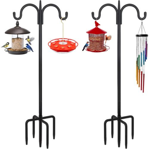 FEED GARDEN Adjustable Double Shepherds Hook for Outdoor with 5 Prong Base 76 Inch Heavy Duty Two Sided Bird Feeder Pole for Hanging Plant Baskets, Solar Light Lanterns, Wind Chimes 2 Pack - little damage