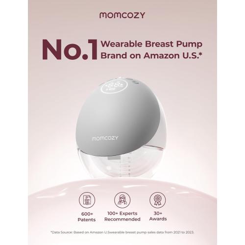 Momcozy Breast Pump Hands Free Upgraded Mobile Flow | M9, App Discreet Control with Personalized Multi-Modes & 15 Levels, Wearable Breast Pump 24mm, 2 Pack Gray