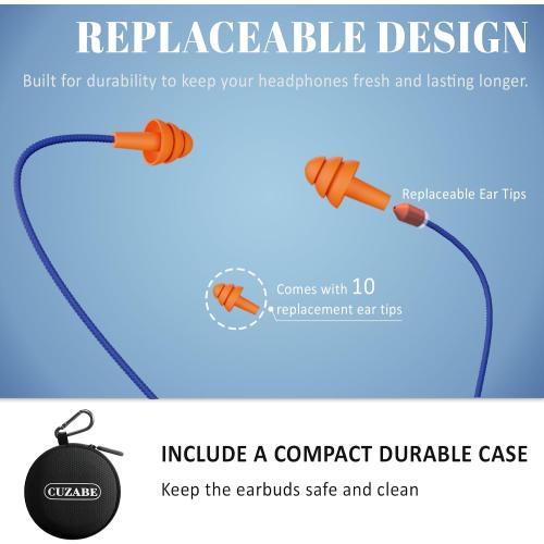 Bluetooth Earplug Headphones for Work, Replaceable Ear Tips