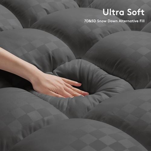 SameBed Mattress Topper Full XL,Extra Thick Mattress Pad Cover for Back Pain,Cooling Mattress Protector with 8-21 Inch Deep Pocket,Overfilled Down Alternative Filling,Grey
