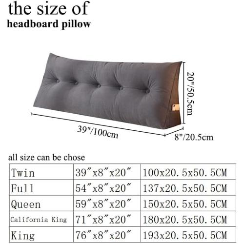 Grey Wedge Headboard Pillow for Sleeping Back Rest Pillows with Removable Cover Triangle Reading Pillow for Sitting in Bed, Gray