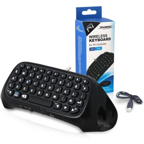 Controller Keyboard for PS4, Wireless Bluetooth Keypad Mini Chatpad Rechargeable Online Gaming Live Chat Message Gamepad Keyboard with Built-In Speaker & 3.5MM Audio Jack for Playstation 4 Dualshock