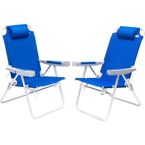 SUNNYFEEL 17 Tall Oversized Beach Chairs 2 Pack for Adults Heavy Duty 500 LBS, 5 Position, Portable High Folding Camping Chair with Cup Holder for Outdoor/Lawn/Trip, Foldable Sand Chairs for Adults