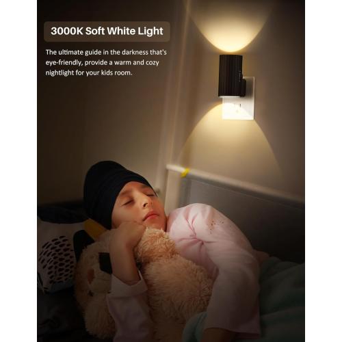 Night Lights Plug into Wall, LED Plug in Night Light, Dusk to Dawn Light Sensor, 0-100LM Adjustable Brightness Wall Light, Soft White 3000K, Dimmable Night Lights for Hallway Bedroom Stairway, 2 Pack