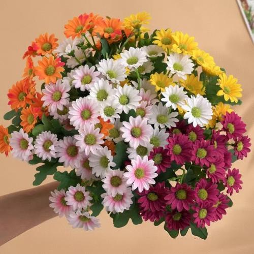 Artificial Outdoor Sunset Mums Flowers - UV Resistant, Waterproof, Windproof, Fake Fall Flower Daisy with Eucalyptus, Look Real, Full, Vibrant (10 Bundles Mix)