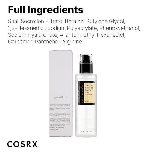 COSRX Snail Mucin 96% Repairing Serum, Hydrating Serum for Face with Snail Secretion Filtrate for Dull Skin & Fine Lines, 100ml, Korean Skin Care