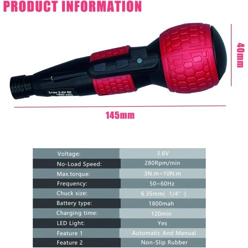 3.6V Cordless Electric Screwdriver Rechargeable portable Mini Rotary Home Gadget，Automatic Manual all in one with LED Light and USB-C Charging Cable RED
