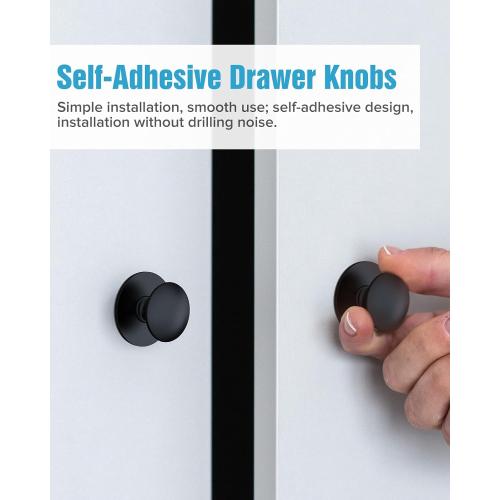 20 Pack Black Self-Adhesive Cabinet Knobs, Self-Stick Hardware Kitchen Cabinet Handles, No-Punch Peel and Stick Drawer Knobs for Refrigerators, Dressers, Windows, Closets
