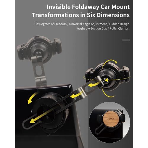 Jowua 6D Tesla Compatible Invisible Foldaway Car Mount (Qi2 Universal Roller Mount) Compatible for Tesla Tesla Model 3/ Y, Model S/X Plaid