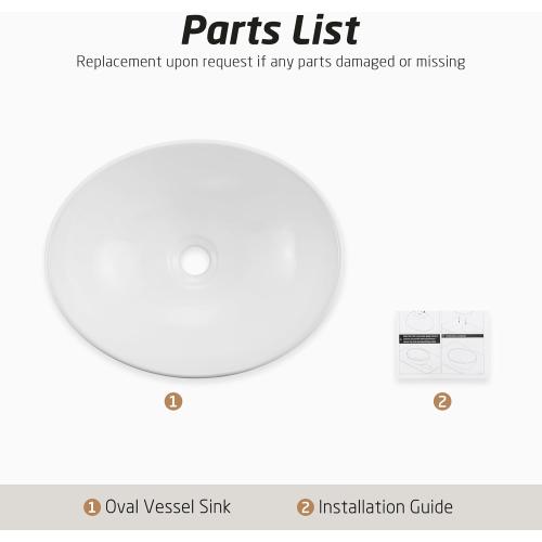 KES Bathroom Vessel Sink, Bowl Sink White Vessel Sink Oval Bathroom Sink 16 x 13 Countertop Modern Egg Shape Above Counter Bathroom Vanity Sinks Bowl, BVS124