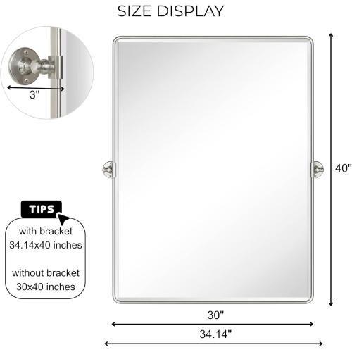 TEHOME Pivot Mirror Brushed Nickel Vanity Mirror Large Black Metal Framed Rectangle Tilting Beveled Vanity Mirrors for Wall, Vertical Hanging, Overall 34.14 x 40 inches (Mirrror 30 x 40 inches)