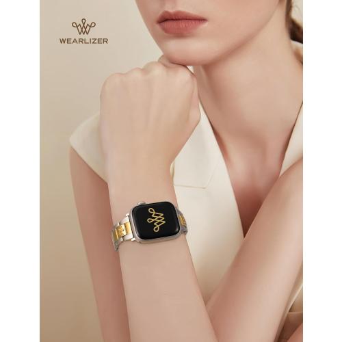 Wearlizer Compatible Watch Bands for Women 41/40/38/44/45/46/49/42mm, Dressy Metal Strap Designer Stainless Steel Gold Silver Bracelet for iWatch Series 11 10 9 8 7 6 5 4 3 SE/Ultra 3 2 1