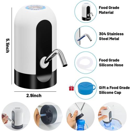 Myvision Water Dispenser for 5 Gallon Bottle,Portable USB Charging Electric Water Pump, Drinking Water Jug Pump for Home, Kitchen, Living Room, Office,Camping,Universal for 3-5 Gallon (White)