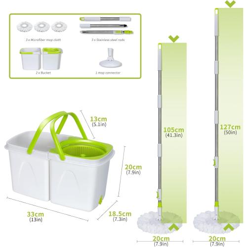 Masthome Small Spin Mop,Mop and Bucket Set,Microfiber Spin Mops with Bucket Detachable |Easy to Store|Adjustable Stainless Handle|3 Microfiber Heads|Mop and Bucket with Wringer Set for Home