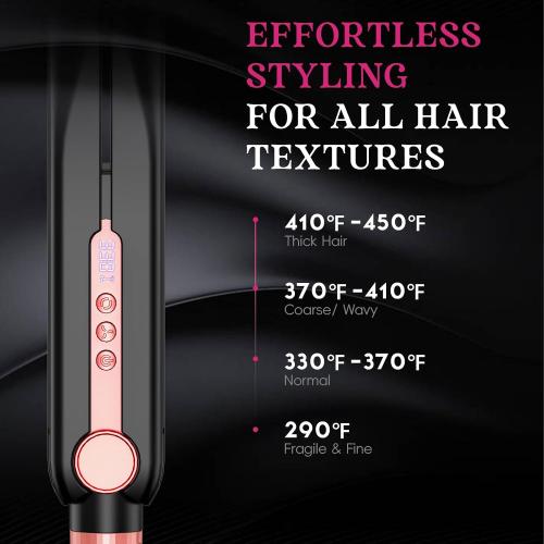 Cool Airflow Styler, Titanium Flat Iron Hair Straightener, Professional Curling Iron with Cooling Air Vents to Lock in Style, 5 Temps & Dual Voltage, Auto Off(Black & Coral).