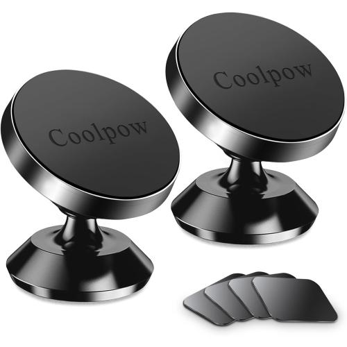 Coolpow【2 Packs 】Magnetic Phone Holder for car【Strong Magnet】phone holders for your car phone holder Mount for Car【4 Metal Plate】Universal Dash cell phone car mount for iphone Samsung car accessories