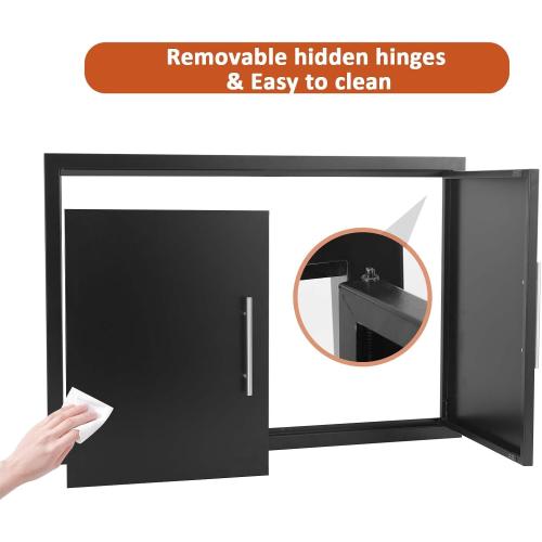 JIE JIN Outdoor Kitchen Doors 35 W X 24 H Double Doors 1.2mm Thickness Stainless Steel BBQ Access Door BBQ Island Doors Outdoor Kitchen Accessories Door for Outdoor Kitchen BBQ Island (Black)